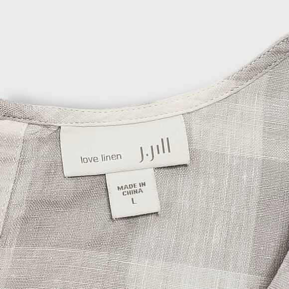 J. Jill Love Linen Gingham Plaid Sleeveless Top Gray White Large Button Back - Picture 7 of 11